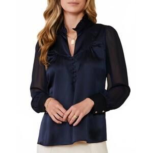 NEW SPARTINA 449 ayla silk blouse in slate blue
